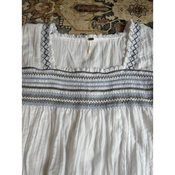 Free People Skies Squareneck Embroidered Cottage Blouse White Cotton Blend Large - Picture 2 of 8